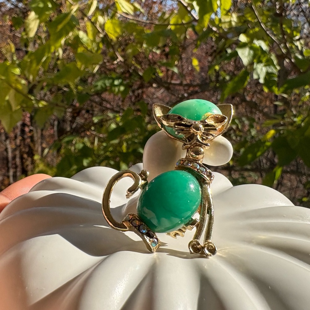 1950s Retro Vintage Cat Brooch – For Repair / Repurpose 🐈‍⬛💚 - Picture 3 of 8
